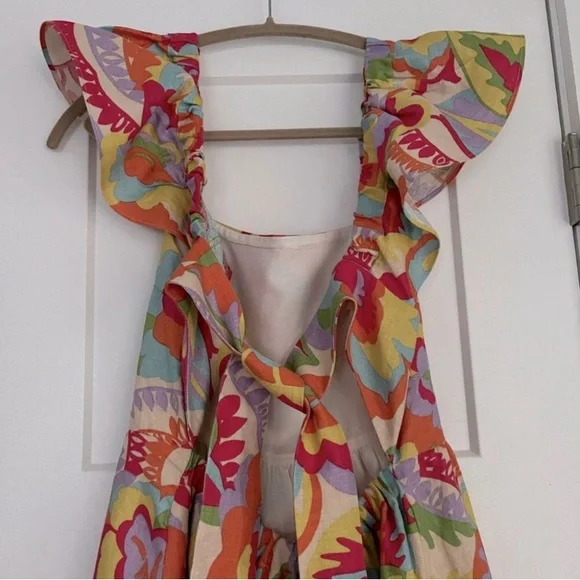 Sezane Melville Organic Linen Midi Dress Seventies Multicolor Print 36 4 - Picture 5 of 10